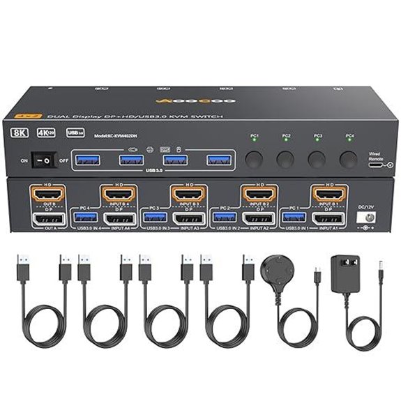 HDMI DP KVM Switch 4 Computers 2 Monitors