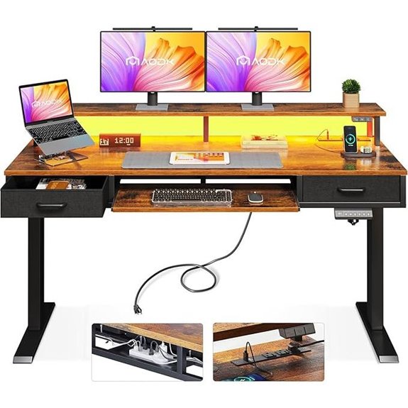 AODK Electric Sit-Stand Desk with Drawers and Lights