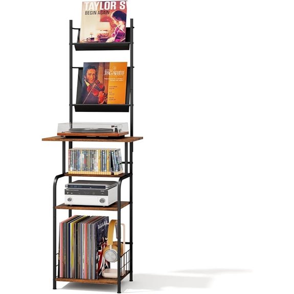 Vinyl Record Stand with Storage and Adjustable Feet