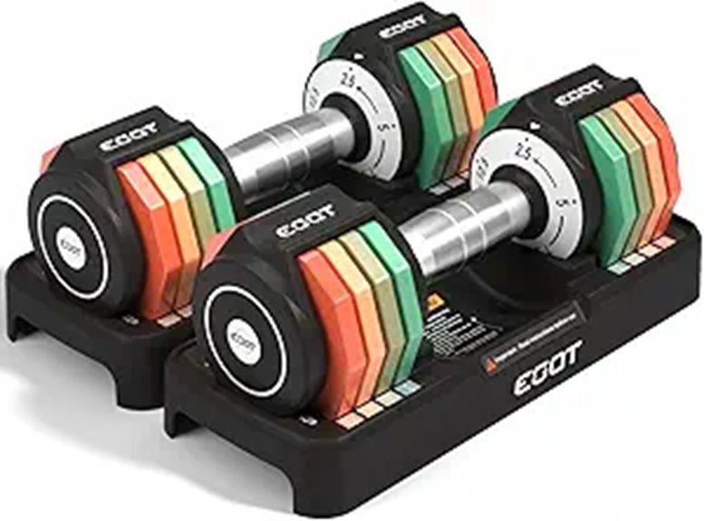 Adjustable Dumbbell Set with Rainbow Plates for Home Gym