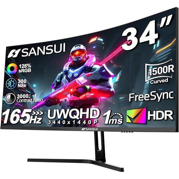 Sansui 34-Inch Curved Gaming Monitor 165Hz HDR