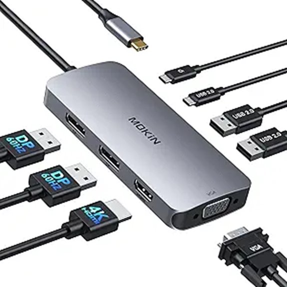 USB C Docking Station with Dual DisplayPort and USB Hub