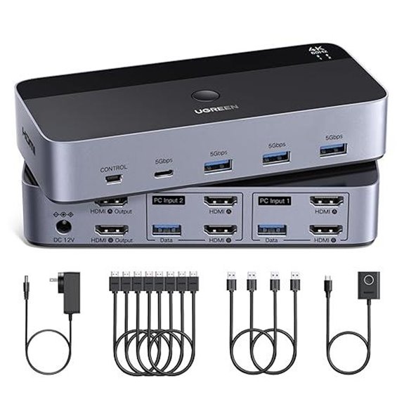 UGREEN 2-Port HDMI KVM Switch with USB & Cables