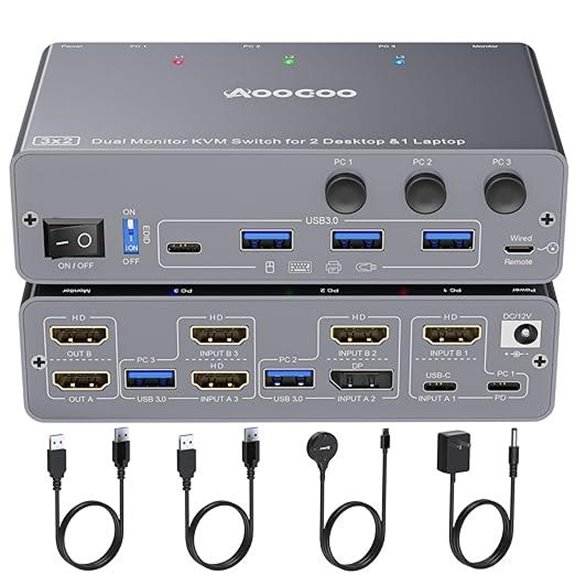 USB-C KVM Switch 4K60Hz with Dual Monitors