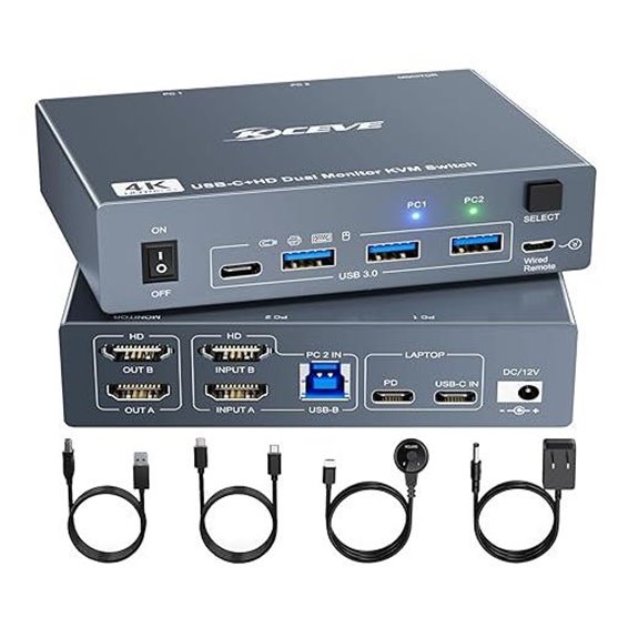 KVM Switch 2 Monitors for Laptop and Desktop