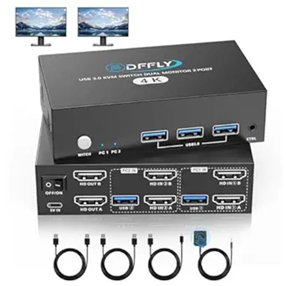 USB 3.0 HDMI KVM Switch 2 Monitors & Computers
