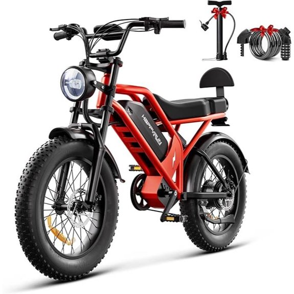 HAPPYRUN 1500W Electric Fat Tire Bike (Orange-Red)