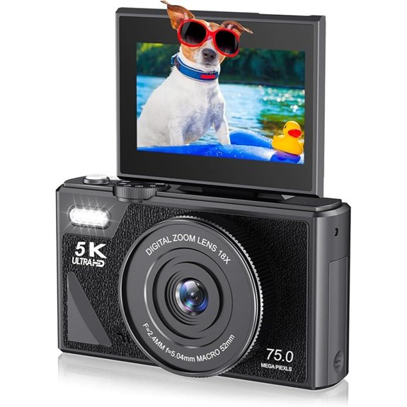 75MP 5K Vlogging Camera with Flip Screen
