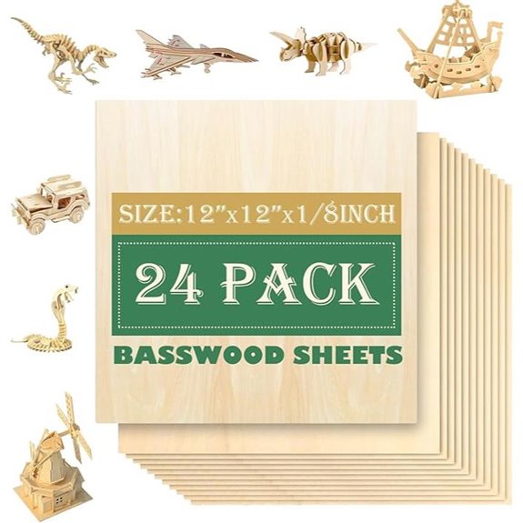 24 Pack 12x12 Basswood Sheets for Laser Cutting
