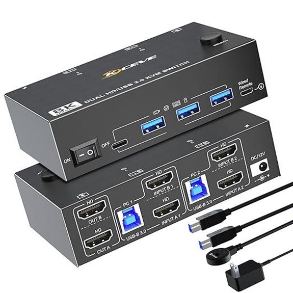 8K HDMI KVM Switch with Dual Monitors and USB3.0