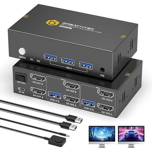 8K HDMI KVM Switch for Dual Monitors and PCs