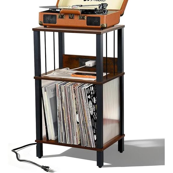 Retro Record Player Stand with 100-Album Storage