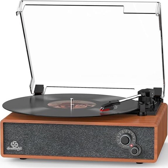 Vintage Wooden Turntable with Built-in Speakers