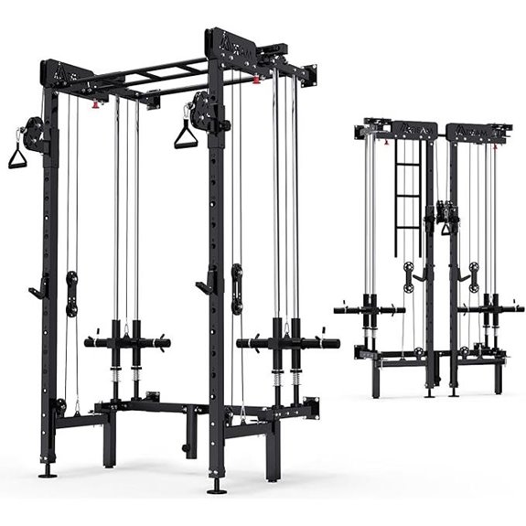 Wall-Mounted Folding Squat Rack with Pulley System