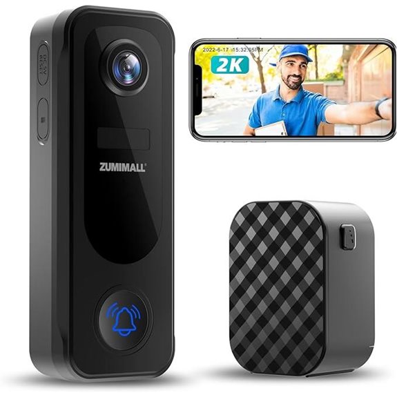 ZUMIMALL Wireless 2K Video Doorbell with AI Detection