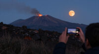APOD: 2026 October 1 – Harvest Moon With Erupting Mount Etna
